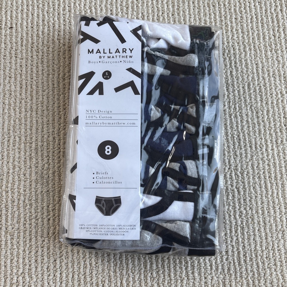 MALLARY BY MATTHEW Boys 100% Cotton Briefs Underwear (8 Pack) Size Small 4-6